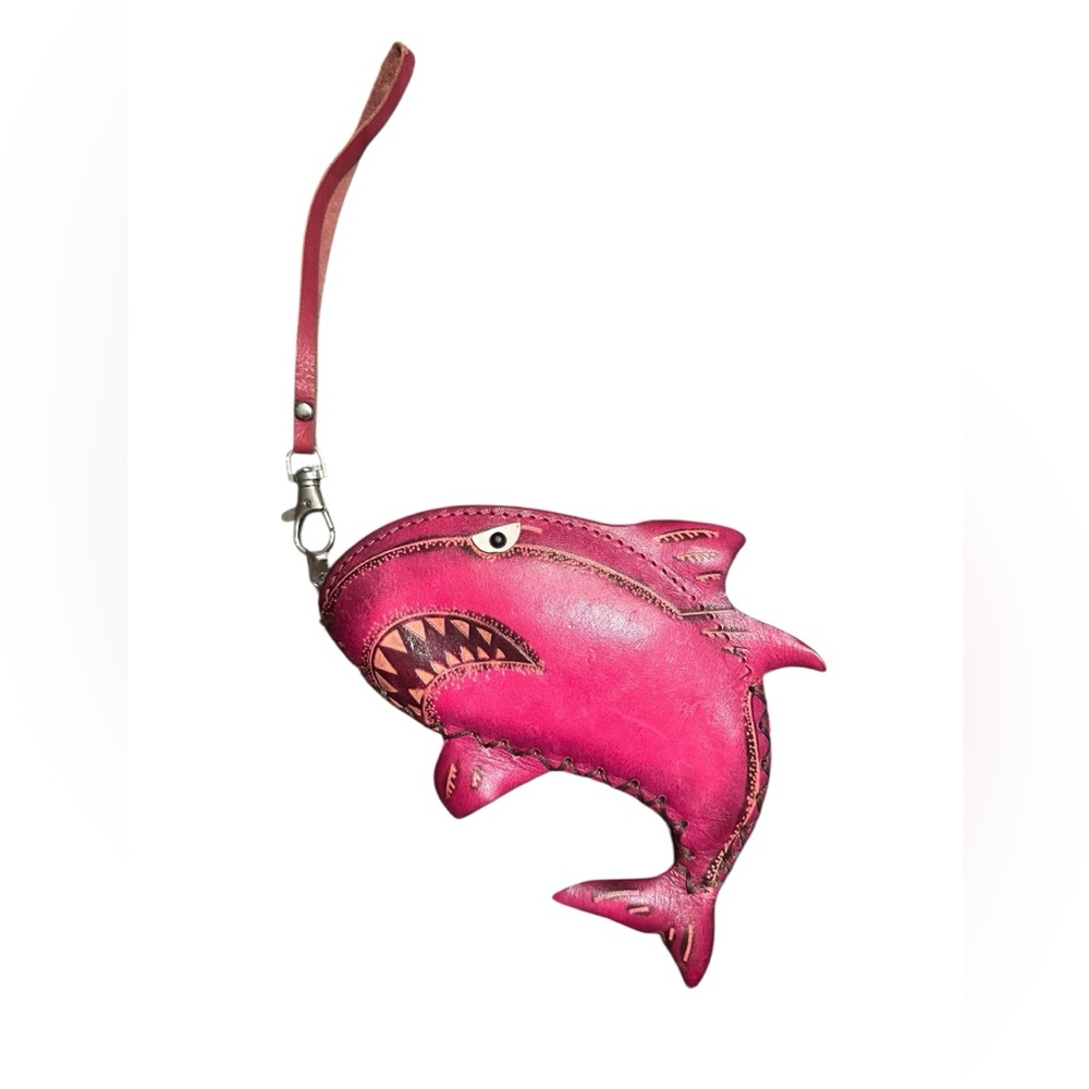 Pink Handmade Genuine Leather 3D Animal Shark Coin Purse